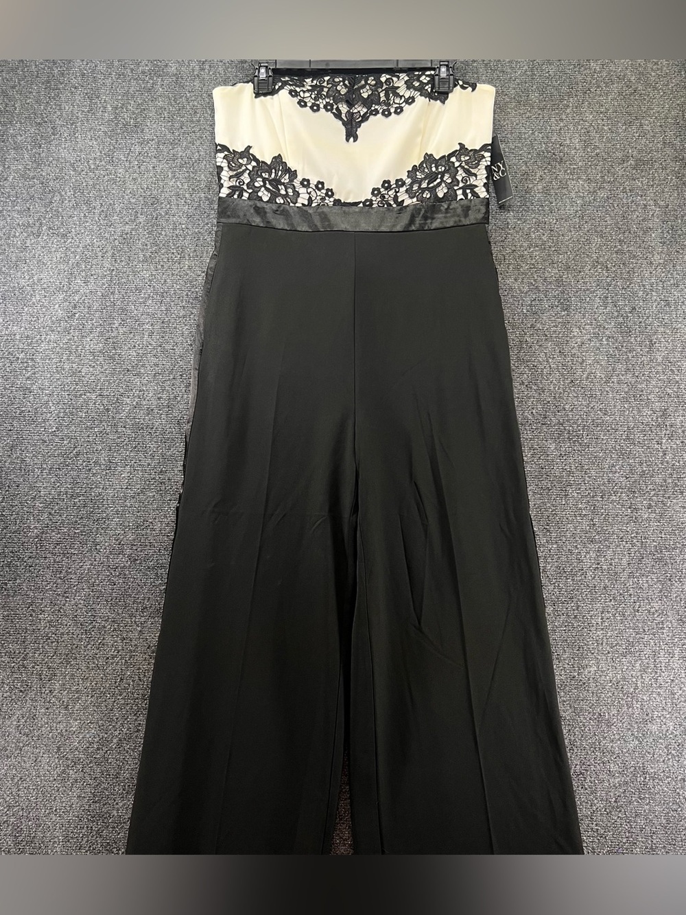 New York & Co Lace Strapless Jumpsuit Sz 10 Petite Satin Waist Whimsigoth Formal